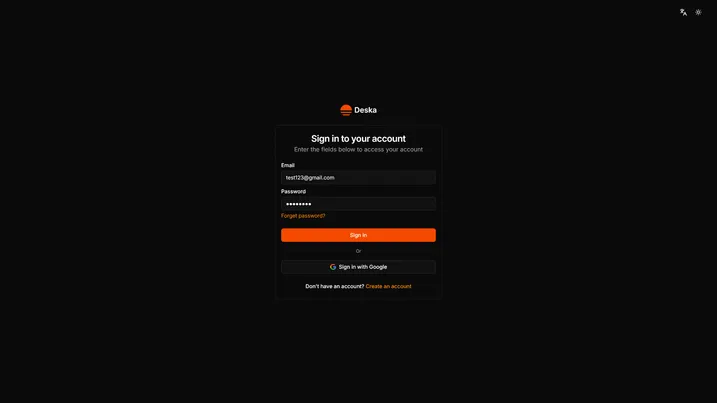 Sign in view of Deska Nuxt Dashboard Template