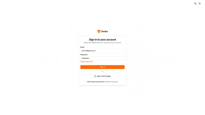 Sign in view of Deska Nuxt Dashboard Template